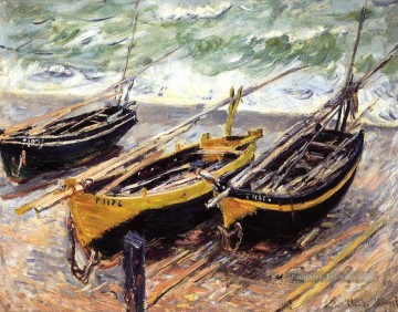 Trois bateaux de pêche Claude Monet Peinture à l'huile